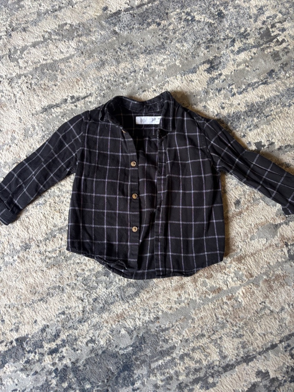 Zara Black Plaid Button-Down Shirt with Subtle White Grid
